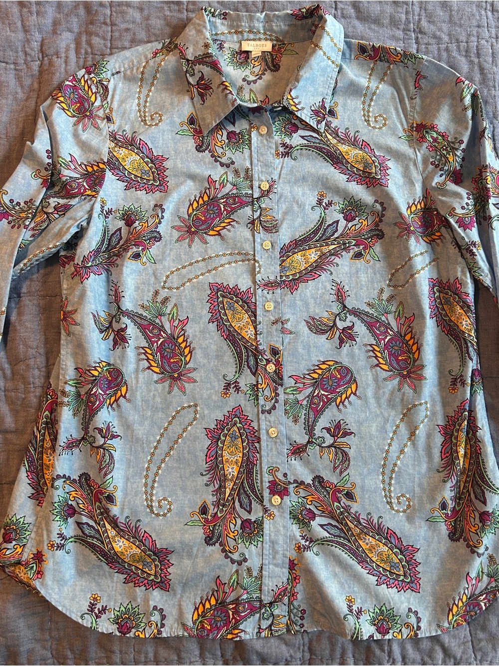 Talbots Blue Paisley Button-Down Shirt with Multicolor Accents - Picture 6 of 10